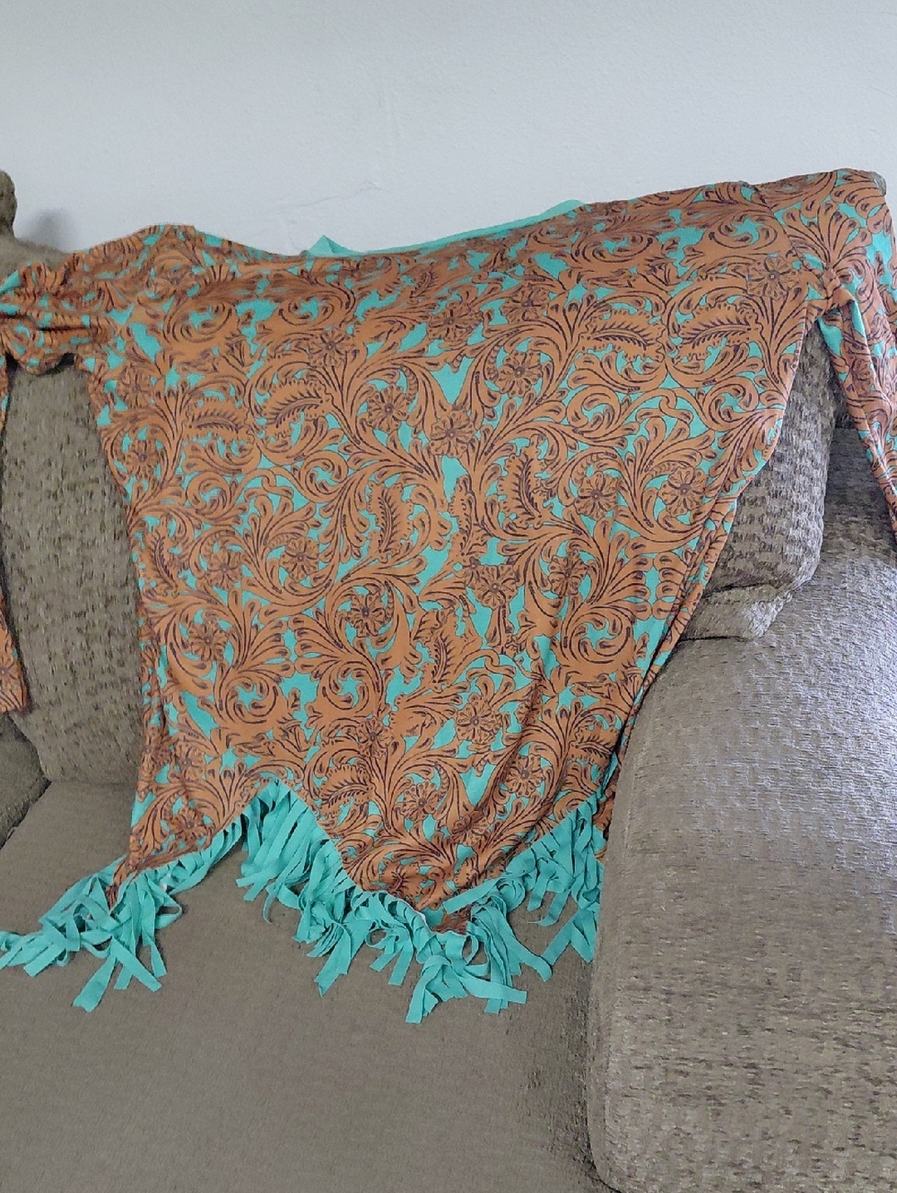Crazy Train Turquoise and Pink Printed Dress with Teal Trim